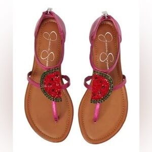 Jessica Simpson | Konnie Crystal Lux Magenta Pink Metallic Watermelon Sandals 7